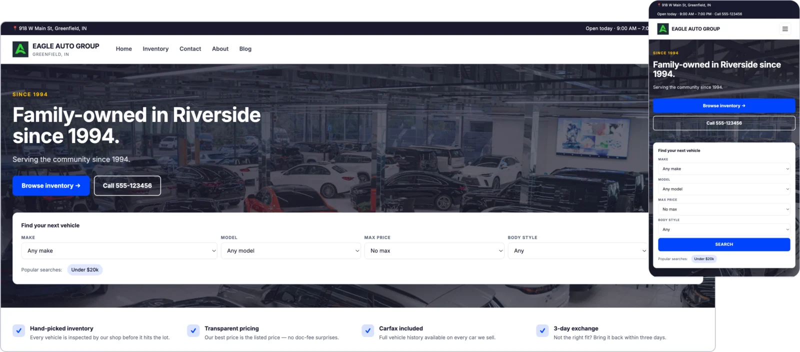 AutoRaptor dealership website and digital retail experience