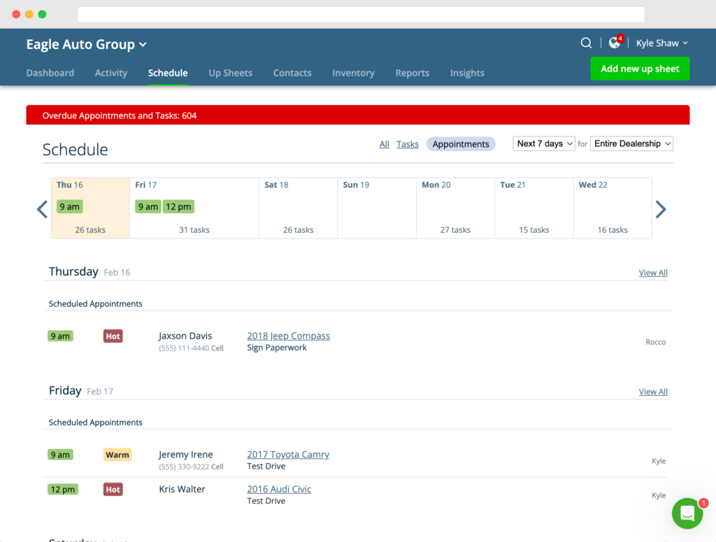 AutoRaptor follow-up dashboard schedule