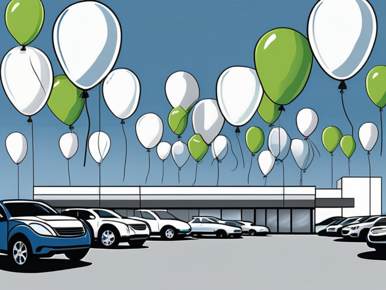 10 Creative Ways to Utilize Car Dealership Balloons for Maximum Impact 11 Several different car dealership balloons creatively arranged in various locations around a car dealership