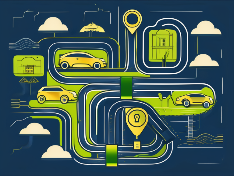 Roadmap to Success: Obtaining Your Car Dealer Auction License 10 A roadmap leading to a golden key shaped like a car