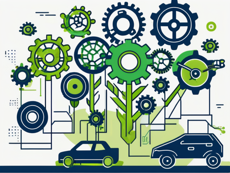 Driving Growth: Boosting Car Dealership Sales with Proven SEO Strategies 9 A car dealership with various seo-related symbols (like a magnifying glass