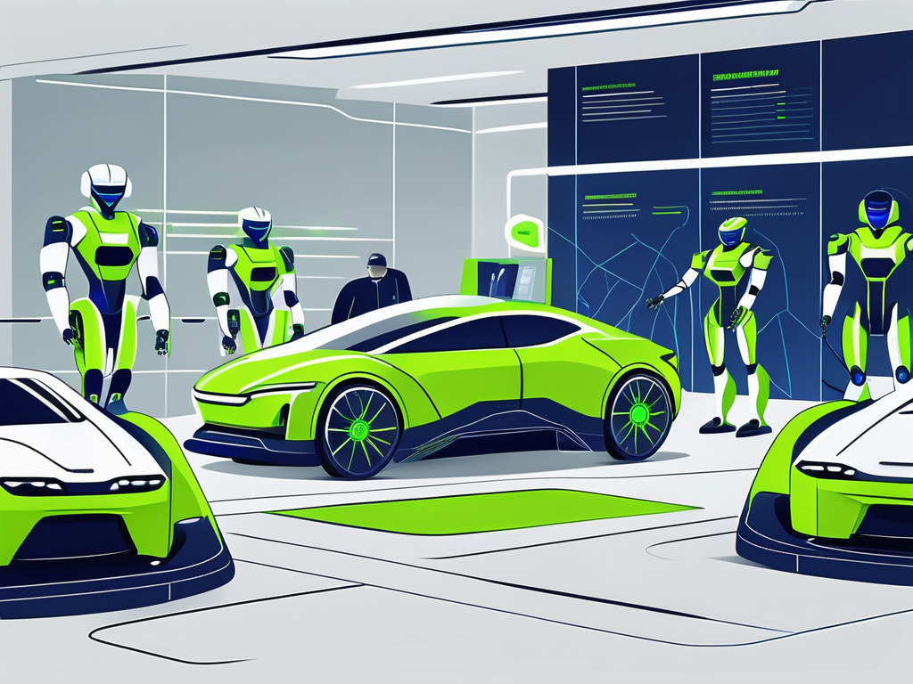 AI for Car Dealerships: 5 Applications Boosting Sales 35% in 2026 1 A futuristic car dealership with ai-powered robots servicing the cars
