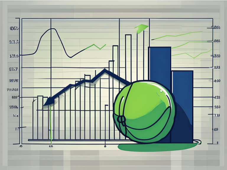 A deflated balloon tied to a bar graph