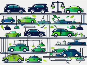 A car dealership lot with various types of cars