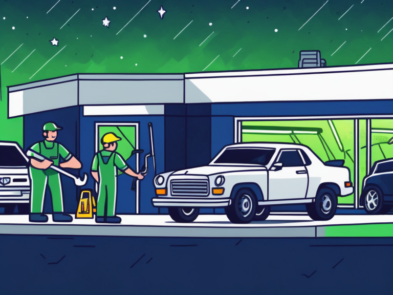 A car dealership with a large