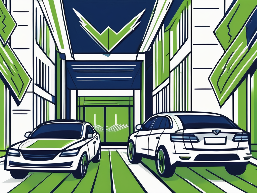 A car dealership with a shield deflecting incoming arrows